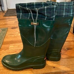 Tommy Hilfiger Water Rain Boots Marine Green Deluge Cinch Logo Plaid Womens 8